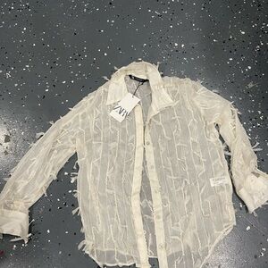 Zara Men's Sheer Cream Shirt Jacket